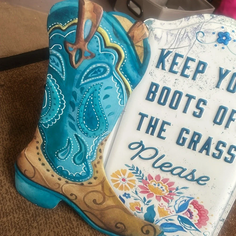 Decorative Boots off the Grass metal outdoor stake/ sign Decor